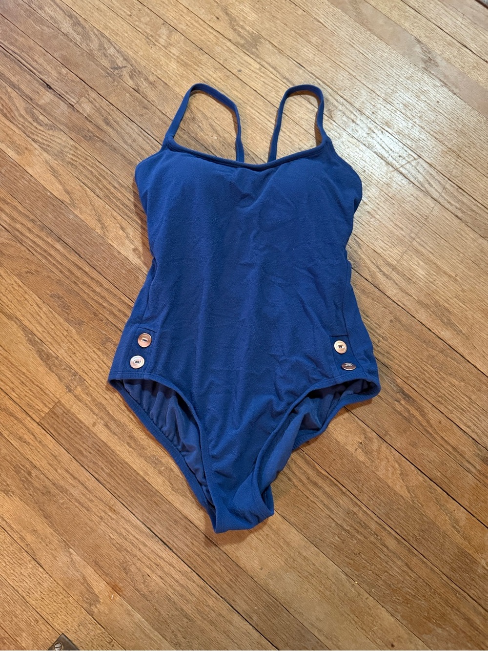 Time and Tru Royal Blue One-Piece Swimsuit with Button Accents